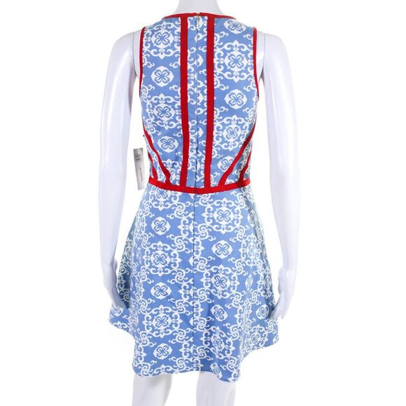 Ellelauri Womens Contrast Trim Abstract Print A line Dress Blue Size M - Picture 3 of 5